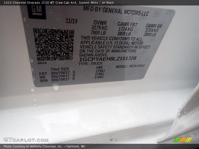 Summit White / Jet Black 2020 Chevrolet Silverado 1500 WT Crew Cab 4x4
