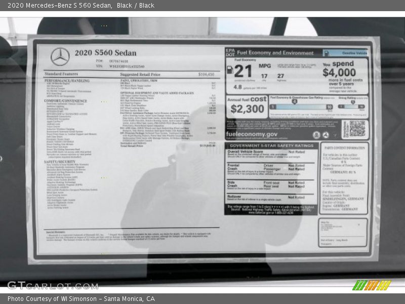 Black / Black 2020 Mercedes-Benz S 560 Sedan