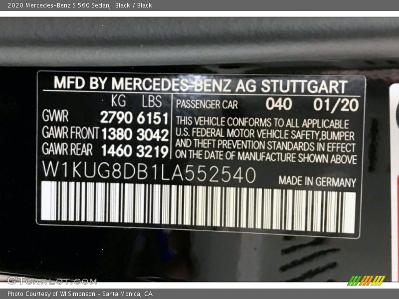 Black / Black 2020 Mercedes-Benz S 560 Sedan