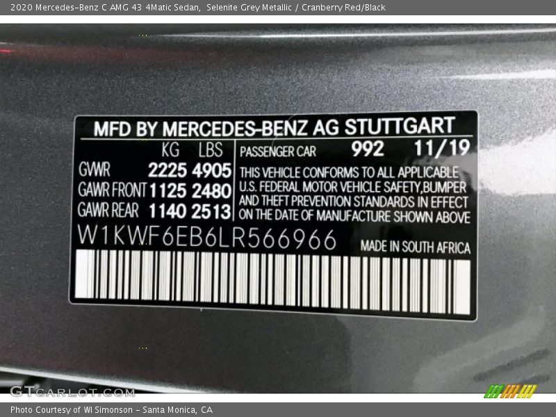 Selenite Grey Metallic / Cranberry Red/Black 2020 Mercedes-Benz C AMG 43 4Matic Sedan