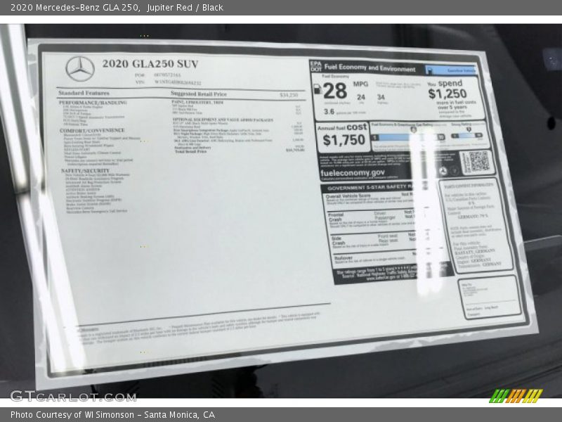 Jupiter Red / Black 2020 Mercedes-Benz GLA 250