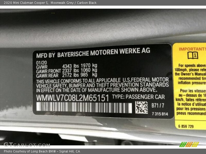 Moonwalk Grey / Carbon Black 2020 Mini Clubman Cooper S