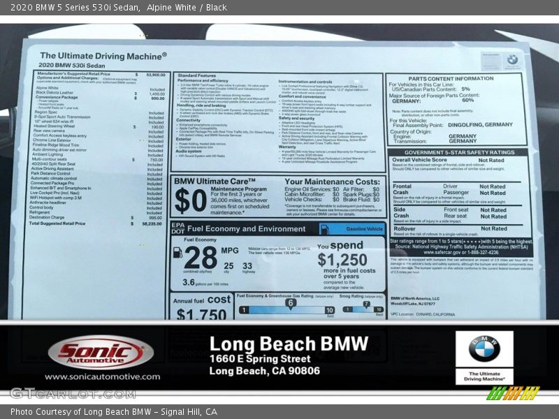 Alpine White / Black 2020 BMW 5 Series 530i Sedan