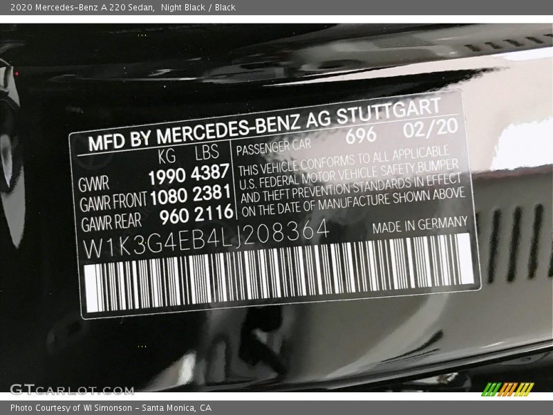 Night Black / Black 2020 Mercedes-Benz A 220 Sedan