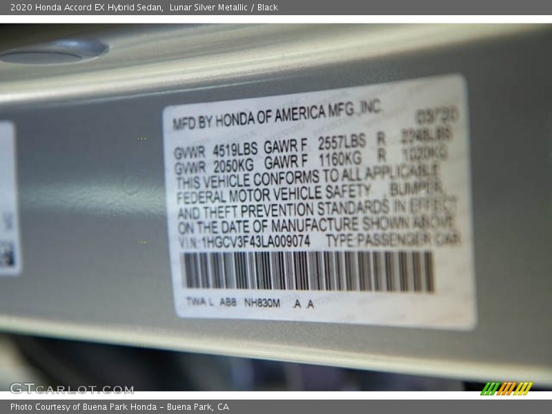 Lunar Silver Metallic / Black 2020 Honda Accord EX Hybrid Sedan