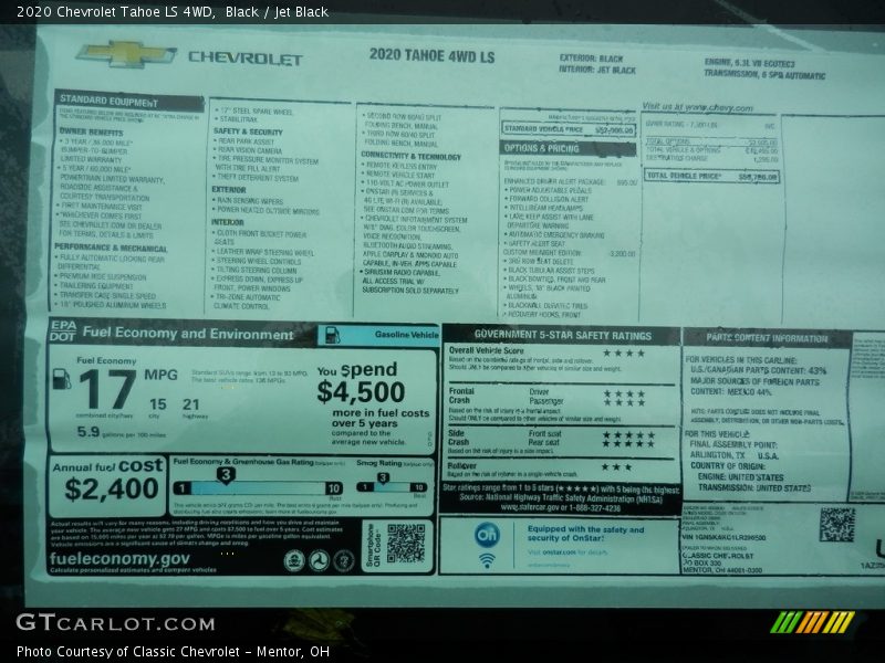  2020 Tahoe LS 4WD Window Sticker