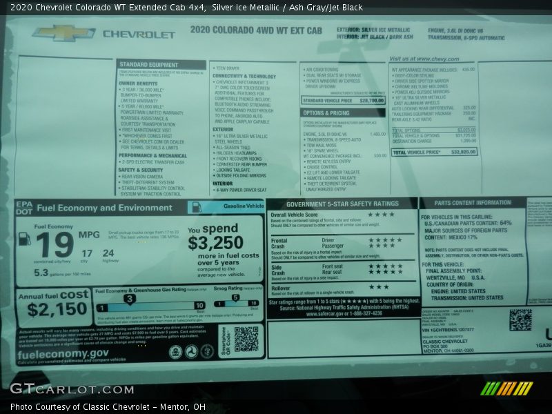 Silver Ice Metallic / Ash Gray/Jet Black 2020 Chevrolet Colorado WT Extended Cab 4x4