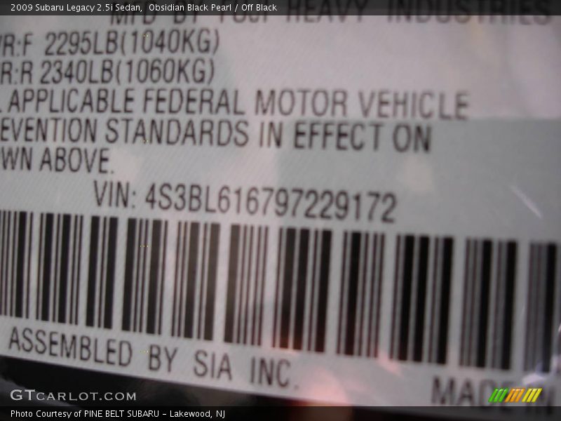 Obsidian Black Pearl / Off Black 2009 Subaru Legacy 2.5i Sedan