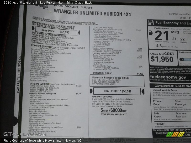 Sting-Gray / Black 2020 Jeep Wrangler Unlimited Rubicon 4x4