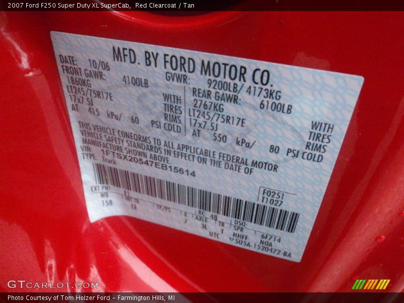 Red Clearcoat / Tan 2007 Ford F250 Super Duty XL SuperCab