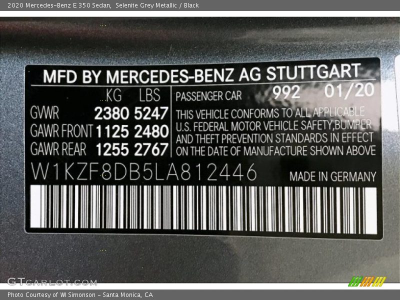 Selenite Grey Metallic / Black 2020 Mercedes-Benz E 350 Sedan