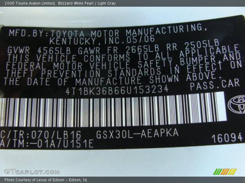Blizzard White Pearl / Light Gray 2006 Toyota Avalon Limited
