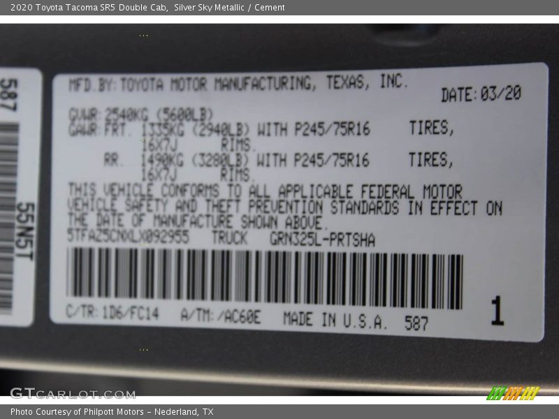 2020 Tacoma SR5 Double Cab Silver Sky Metallic Color Code 1D6