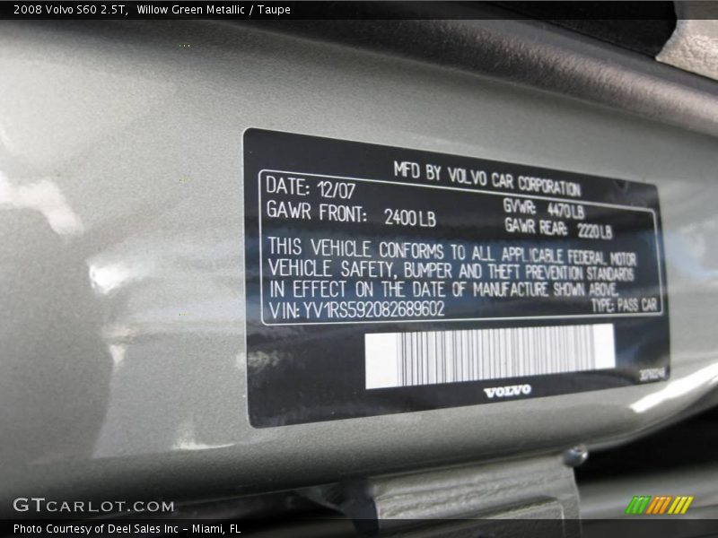 Willow Green Metallic / Taupe 2008 Volvo S60 2.5T