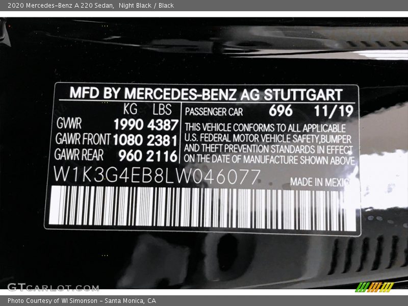 Night Black / Black 2020 Mercedes-Benz A 220 Sedan