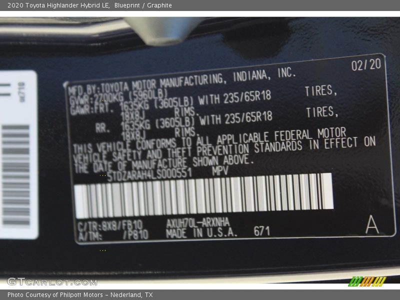Blueprint / Graphite 2020 Toyota Highlander Hybrid LE