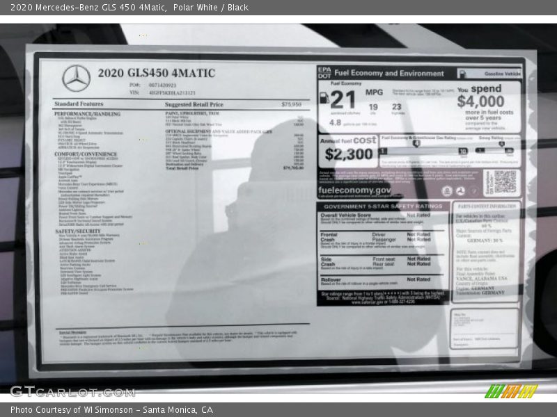  2020 GLS 450 4Matic Window Sticker
