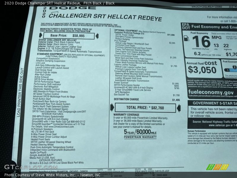  2020 Challenger SRT Hellcat Redeye Window Sticker