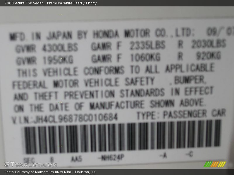 Premium White Pearl / Ebony 2008 Acura TSX Sedan