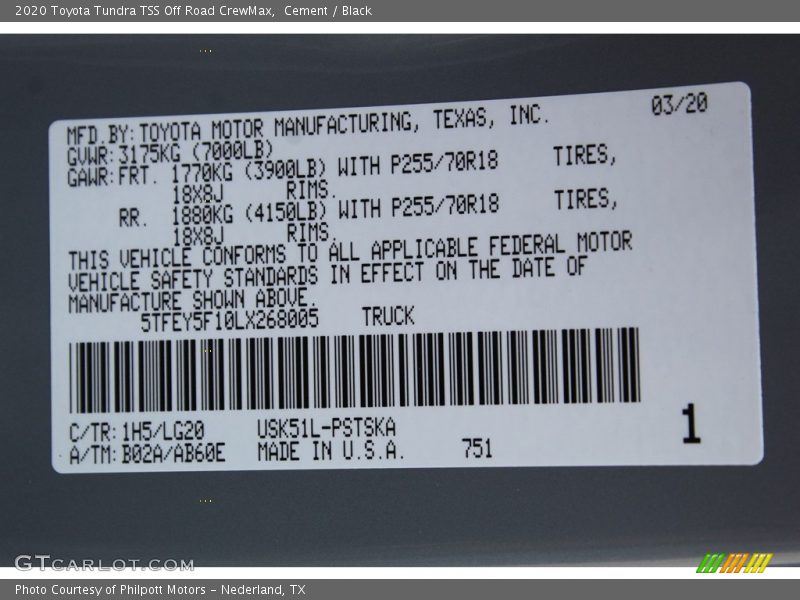 Cement / Black 2020 Toyota Tundra TSS Off Road CrewMax