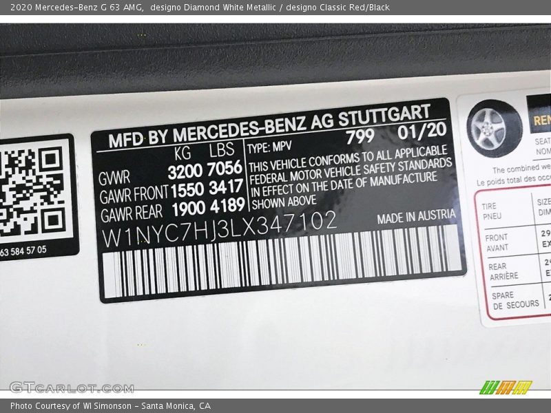 2020 G 63 AMG designo Diamond White Metallic Color Code 799