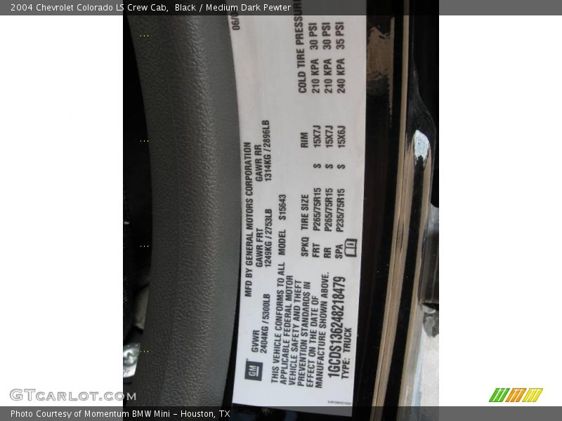 Black / Medium Dark Pewter 2004 Chevrolet Colorado LS Crew Cab