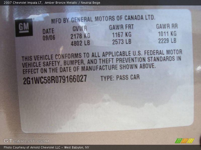 Amber Bronze Metallic / Neutral Beige 2007 Chevrolet Impala LT