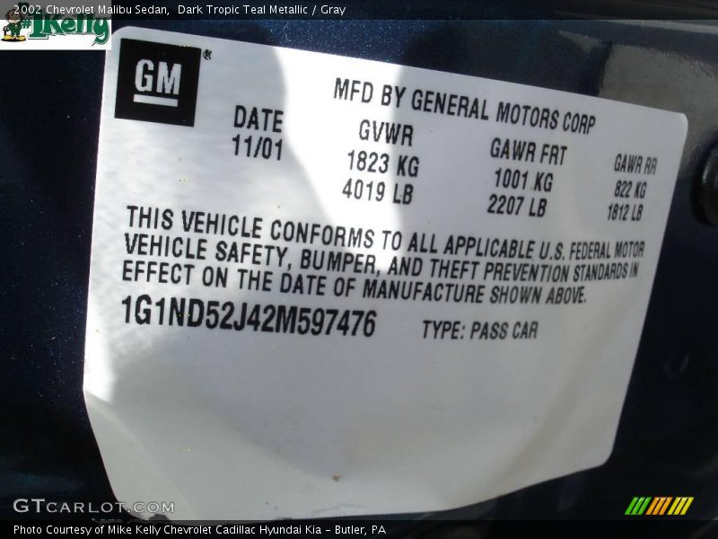 Dark Tropic Teal Metallic / Gray 2002 Chevrolet Malibu Sedan