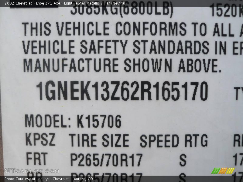 Light Pewter Metallic / Tan/Neutral 2002 Chevrolet Tahoe Z71 4x4