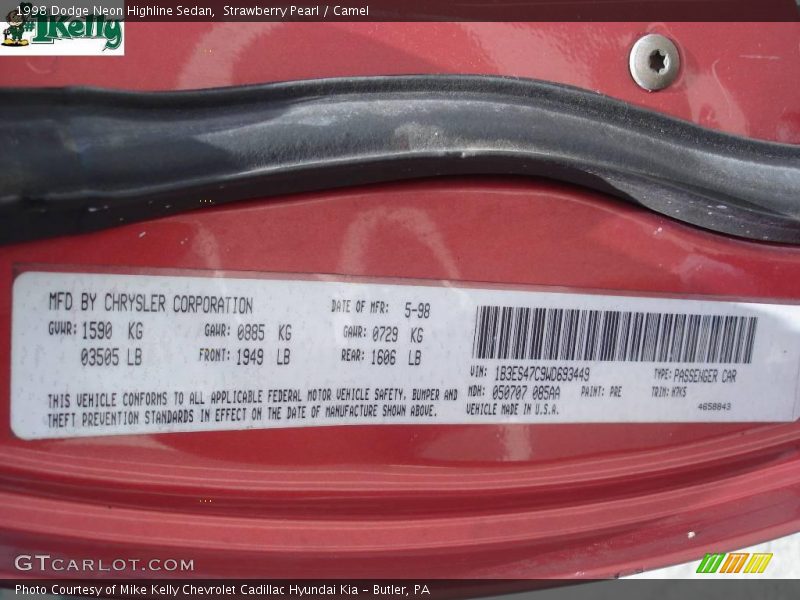 Strawberry Pearl / Camel 1998 Dodge Neon Highline Sedan