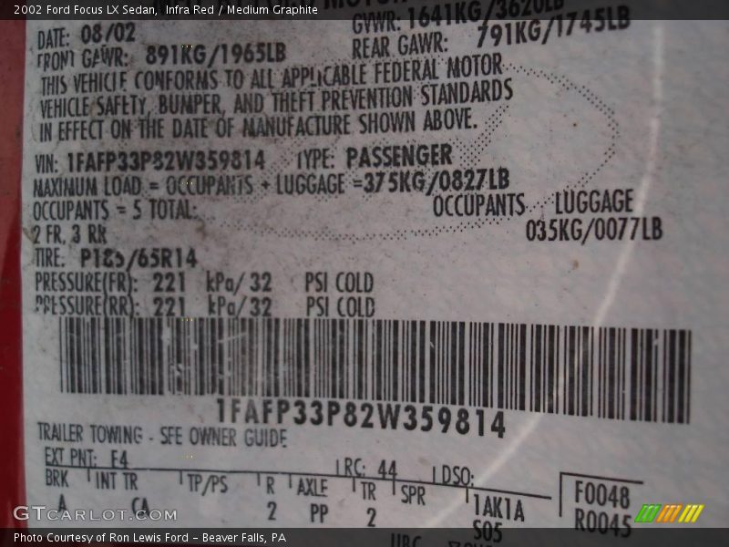 Infra Red / Medium Graphite 2002 Ford Focus LX Sedan