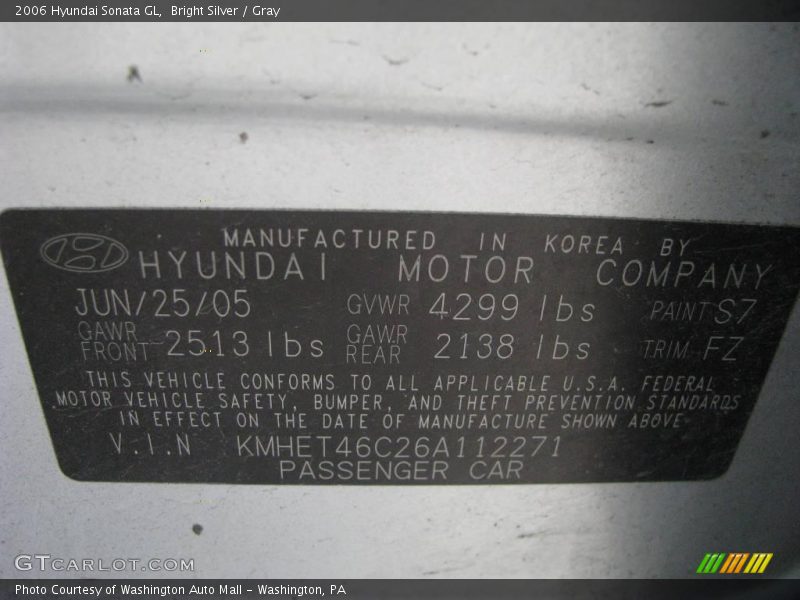 Bright Silver / Gray 2006 Hyundai Sonata GL