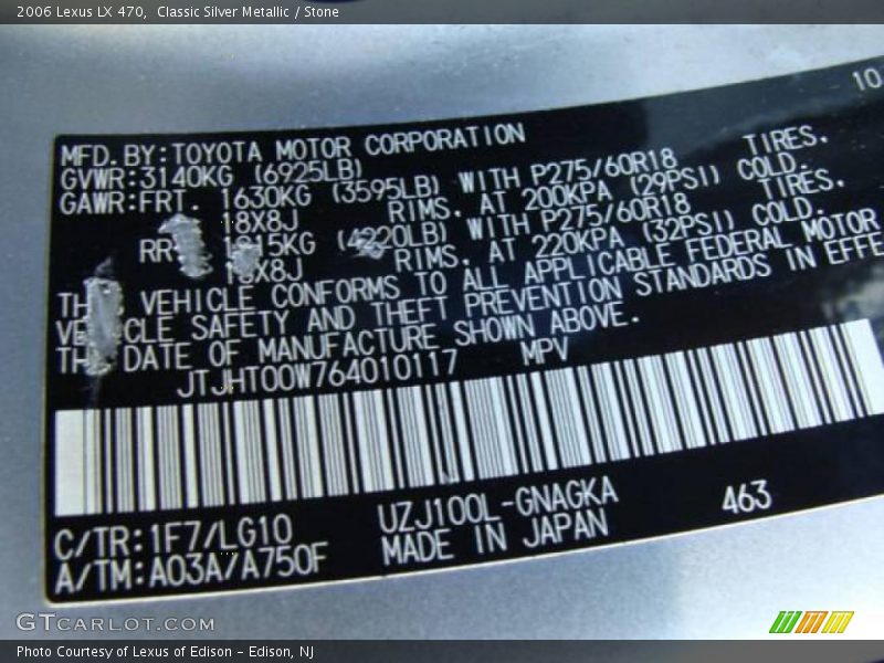 Classic Silver Metallic / Stone 2006 Lexus LX 470