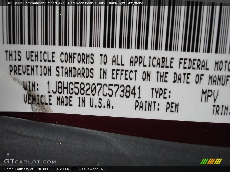 Red Rock Pearl / Dark Khaki/Light Graystone 2007 Jeep Commander Limited 4x4