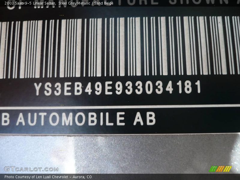 Steel Grey Metallic / Sand Beige 2003 Saab 9-5 Linear Sedan
