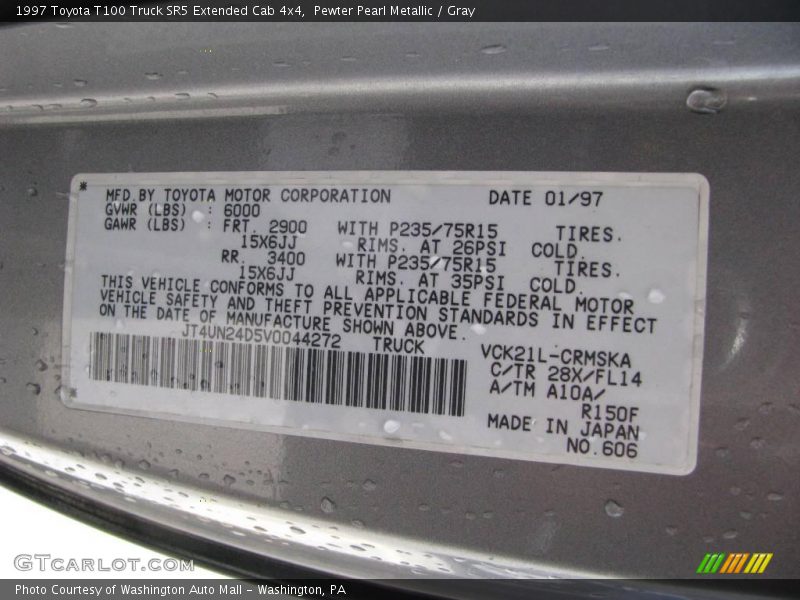Pewter Pearl Metallic / Gray 1997 Toyota T100 Truck SR5 Extended Cab 4x4