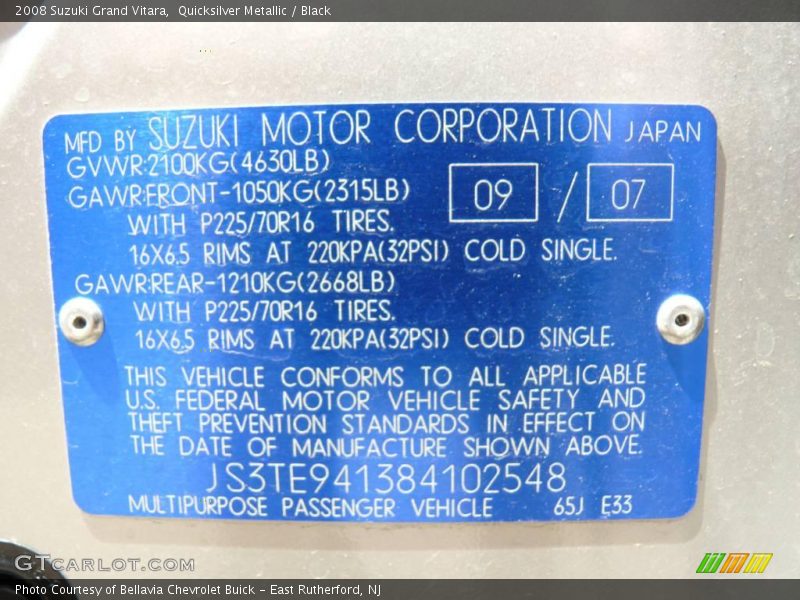 Quicksilver Metallic / Black 2008 Suzuki Grand Vitara