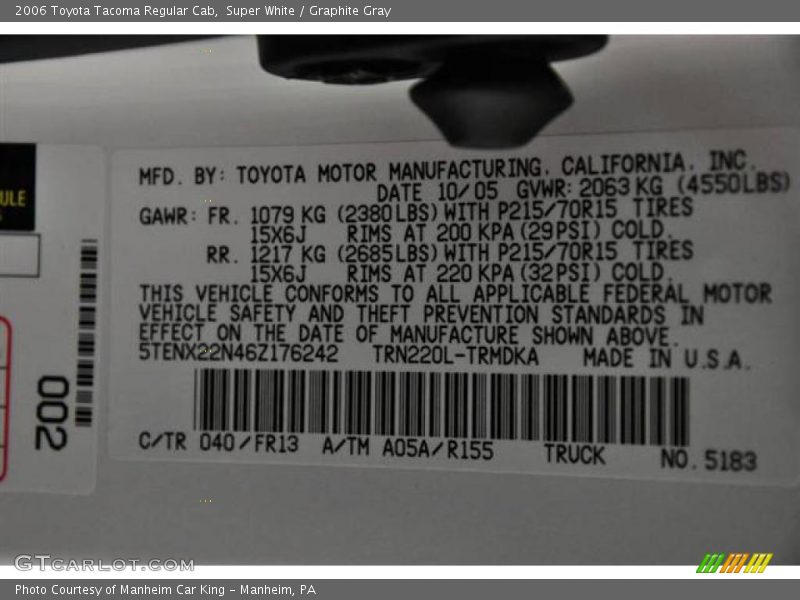 Super White / Graphite Gray 2006 Toyota Tacoma Regular Cab