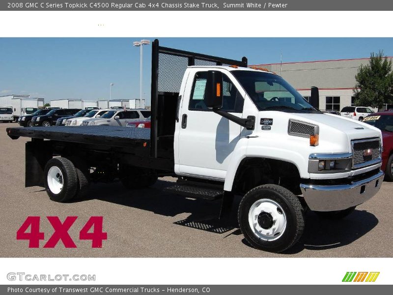 Summit White / Pewter 2008 GMC C Series Topkick C4500 Regular Cab 4x4 Chassis Stake Truck