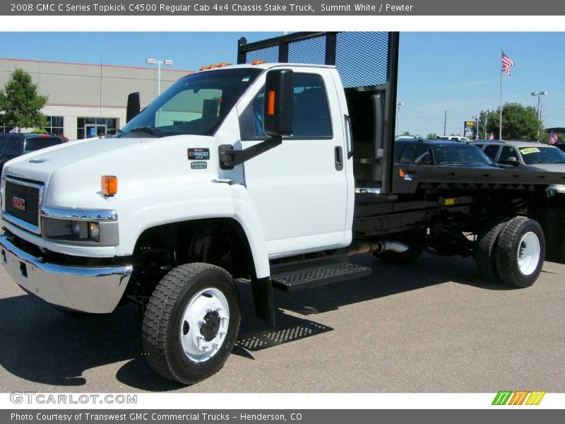 Summit White / Pewter 2008 GMC C Series Topkick C4500 Regular Cab 4x4 Chassis Stake Truck