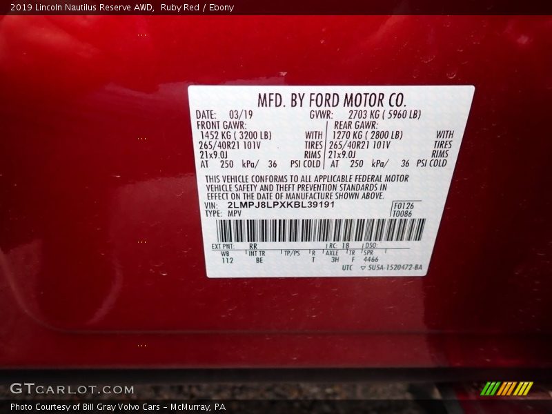 2019 Nautilus Reserve AWD Ruby Red Color Code RR