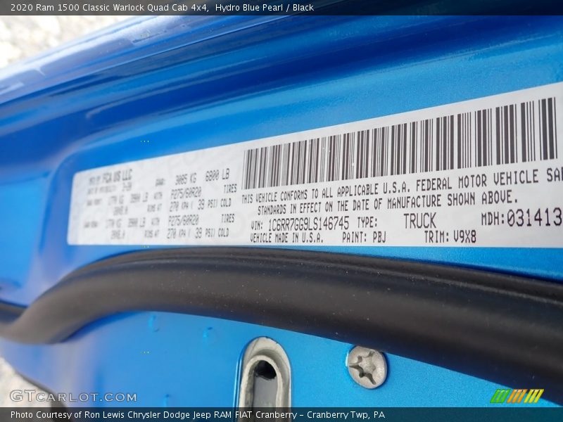 2020 1500 Classic Warlock Quad Cab 4x4 Hydro Blue Pearl Color Code PBJ