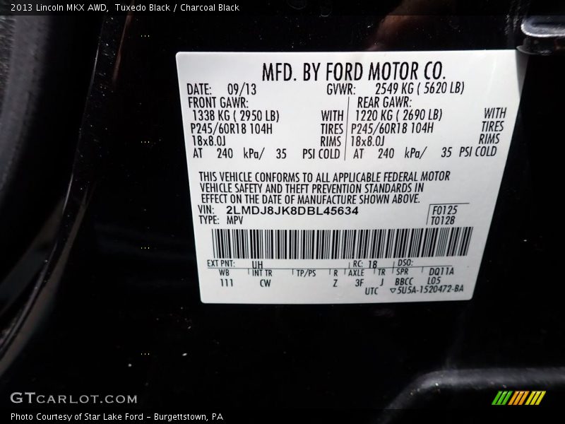 Tuxedo Black / Charcoal Black 2013 Lincoln MKX AWD