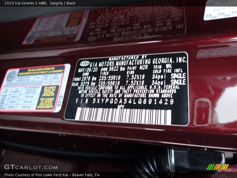 Sangria / Black 2020 Kia Sorento S AWD