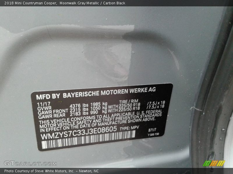 2018 Countryman Cooper Moonwalk Gray Metallic Color Code B71