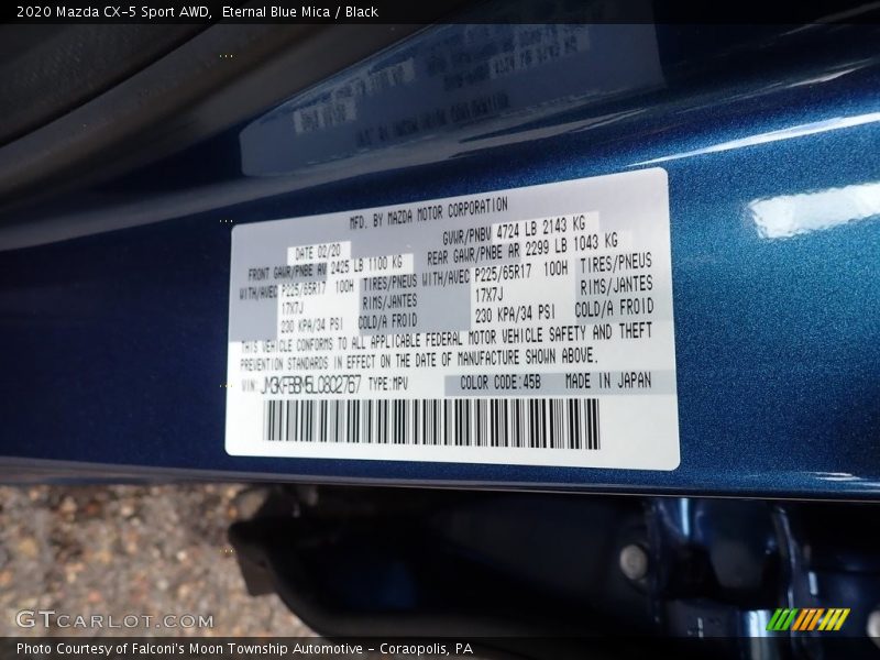 Eternal Blue Mica / Black 2020 Mazda CX-5 Sport AWD