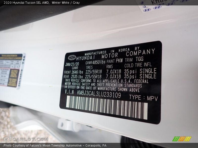 Winter White / Gray 2020 Hyundai Tucson SEL AWD
