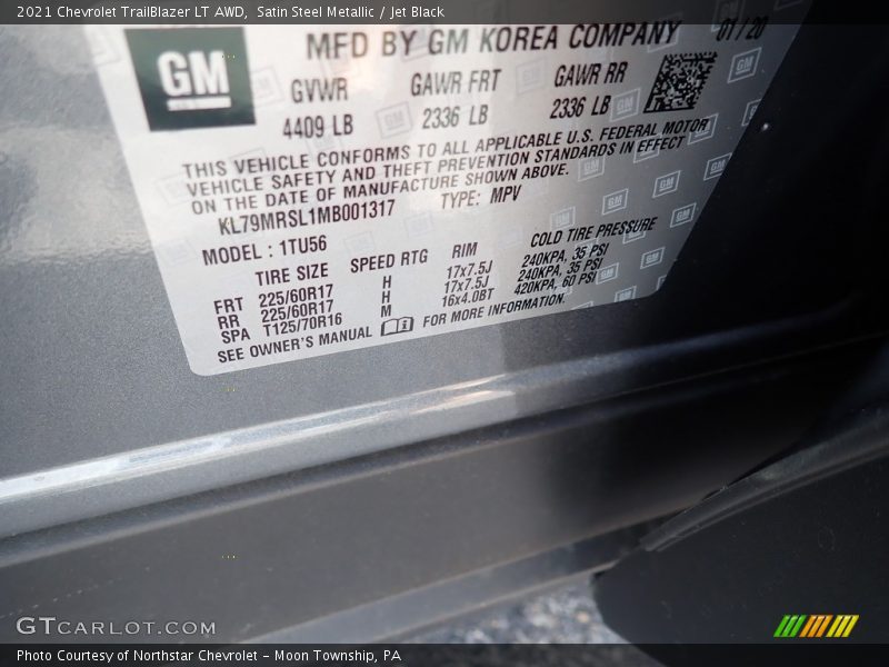 Satin Steel Metallic / Jet Black 2021 Chevrolet TrailBlazer LT AWD