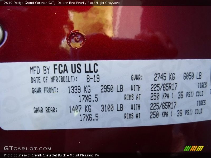 Octane Red Pearl / Black/Light Graystone 2019 Dodge Grand Caravan SXT