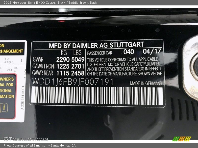 Black / Saddle Brown/Black 2018 Mercedes-Benz E 400 Coupe